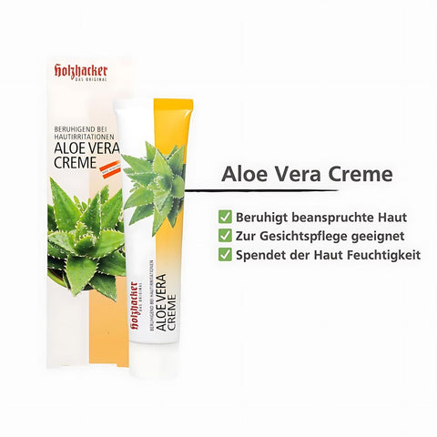 Holzhacker Aloe Vera Creme 75 ml Tube mit Umkarton und Text: Aloe Vera Creme - beruhigt beanspruchte Haut, zur Gesichtspflege geeignet, spendet der Haut Feuchtigkeit | Naturpräparate Dieterich
