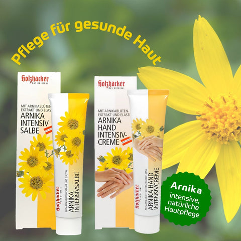 Holzhacker Arnika intensiv Salbe 75 ml Tube und Holzhacker Arnika Hand 75 ml Tube - intensive, natürliche Pflege mit Arnika für Gesicht, Körper und Hände für gesunde Haut | Naturpräparate Dieterich