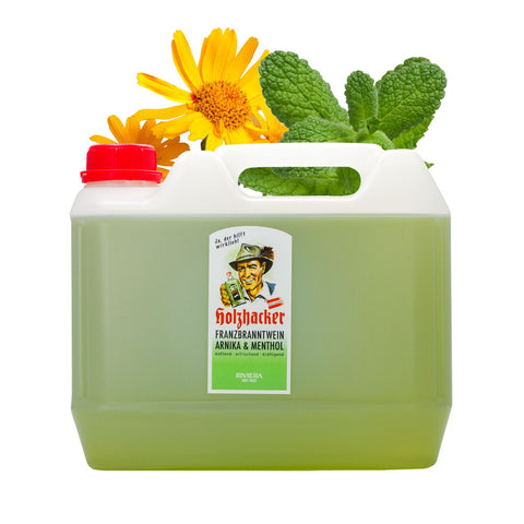 Holzhacker Franzbranntwein Arnika & Menthol 5000 ml Kanister - kühlend, erfrischend, kräftigend. Ihr unverzichtbarer Großvorrat für Wellness und Regeneration! | Naturpräparate Dieterich
