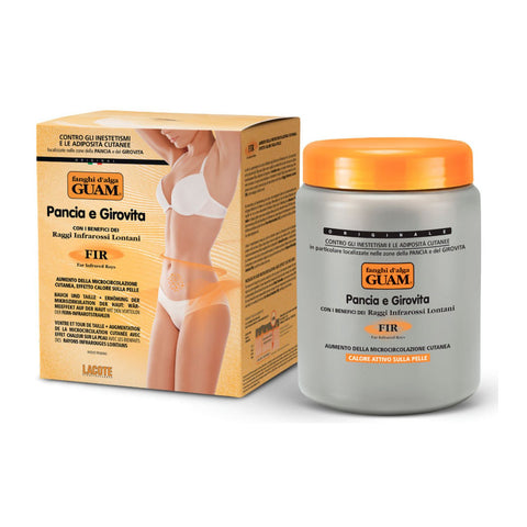 GUAM Algenfango FIR für Bauch und Hüfte – Produktbild mit Verpackung und Dose, 1 kg – reduziert Fettpolster an Bauch und Hüfte, fördert Mikrozirkulation und wirkt mit Infrarotstrahlung besonders effektiv.
Naturpräparate Dieterich