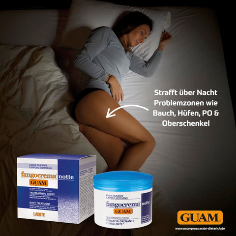 GUAM Fangocreme für die Nacht Fangocrema Notte 500 ml Figurformung Hautstraffung Anti Cellulite Nachtpflege reduziert Bauch Hüften Po Oberschenkel sichtbar. Naturpräparate Dieterich