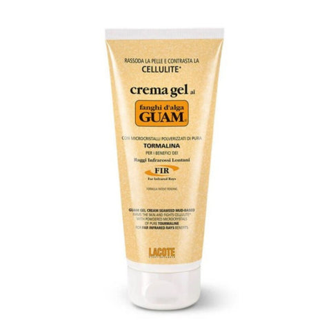 GUAM hautstraffende Fango-Gel-Creme FIR 200 ml in beigefarbener Standtube mit Turmalin-FIR-Logo und Anti-Cellulite-Aufschrift.
Naturpräparate Dieterich