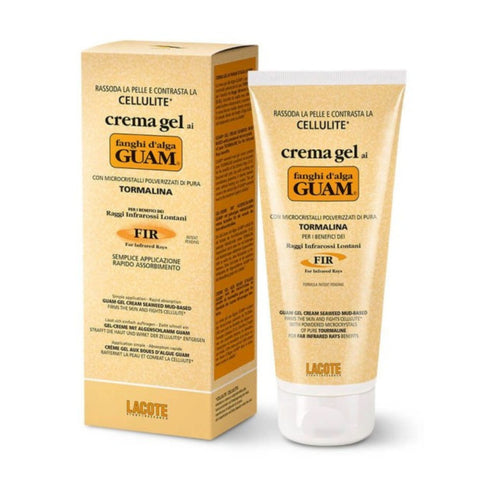 GUAM hautstraffende Fango-Gel-Creme FIR 200 ml – Kartonverpackung und Gel-Creme-Standtube mit Turmalin-FIR-Logo, Anti-Cellulite-Wirkung und Lacote-Branding.
Naturpräparate Dieterich