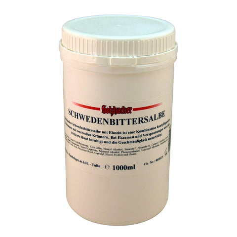 Holzhacker Schwedenbittersalbe 1000 ml Dose – Hautpflege mit Kräuterauszug & Elastin bei Ekzemen, Verspannungen & gereizter Haut. Holzhacker Schwedenbittersalbe zur Beruhigung und Pflege irritierter Haut.
Naturpräparate Dieterich