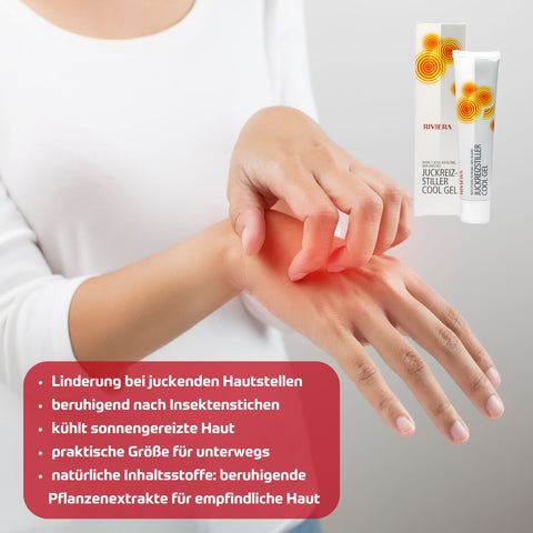 Riviera Juckreizstiller Cool Gel 35 ml Tube - Linderung bei juckenden Hautstellen, beruhigend nach Insektenstichen, kühlt sonnengereizte Haut, natürliche Inhaltsstoffe: Pflanzenextrakte für empfindliche Haut | Naturpräparate Dieterich