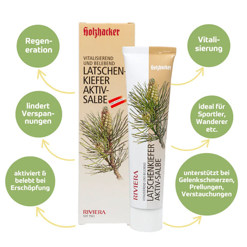 Holzhacker Latschenkiefer Aktiv-Salbe 75 ml Tube - Regeneration, lindert Verspannungen, aktiviert & belebt, Vitalisierung, ideal für Sportler, unterstützt bei Gelenkschmerzen, Prellungen, Verstauchungen uvm. | Naturpräparate Dieterich
