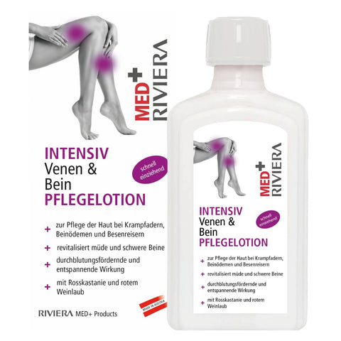 Riviera MED+ Venen- und Bein Pflegelotion, 250 ml Kunststoff-Flasche.
+ zur Pflege der Haut bei Krampfadern, Beinödemen und Besenreisern
+ revitalisiert müde und schwere Beine
+ durchblutungsfördernde und entspannende Wirkung
+ mit Rosskastanie und rotem Weinlaub
 | Naturpräparate Dieterich