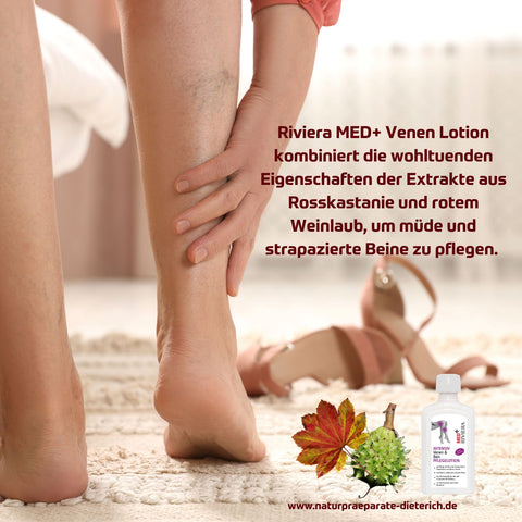 Riviera Venen Lotion 250 ml Flasche mit Extrakten aus Rosskastanie & rotem Weinlaub. Pflege für müde, strapazierte Beine | Naturpräparate Dieterich