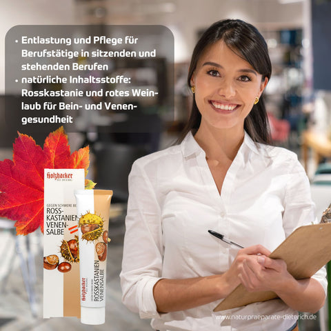 75 ml Tube - Entlastung und Pflege für Berufstätige in sitzenden und stehenden Berufen. Natürliche Inhaltsstoffe Rosskastanie und rotem Weinlaub für Bein- u. Venengesundheit | Naturpräparate Dieterich
