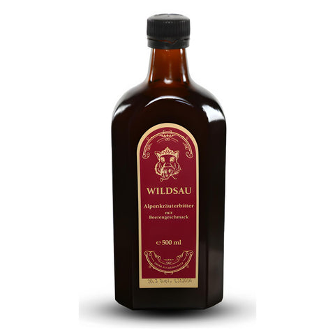 Wildsau Alpenkräuterbitter mit Beerengeschmack 500 ml Glasflasche | Naturpräparate Dieterich