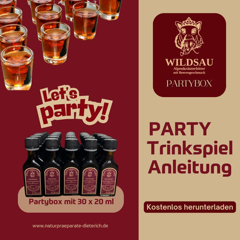 Exklusive Trinkspiel-Anleitung – kostenloser Download
Laden Sie jetzt unsere kostenlose PDF mit 7 verschiedenen Trinkspielanleitungen herunter und machen Sie Ihre Party noch unterhaltsamer! Von Klassikern wie „Ich habe noch nie" bis hin zu kreativen Spielen – hier finden Sie alles, um Ihre Gäste zu begeistern. | Naturpräparate Dieterich