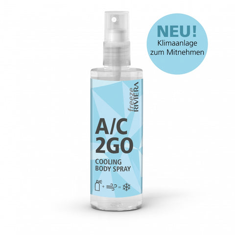 Riviera A/C 2GO Cooling Body Spray 100 ml Flasche (Kunststoff) mit Text: Neu! Klimaanlage zum Mitnehmen. | Naturpräparate Dieterich