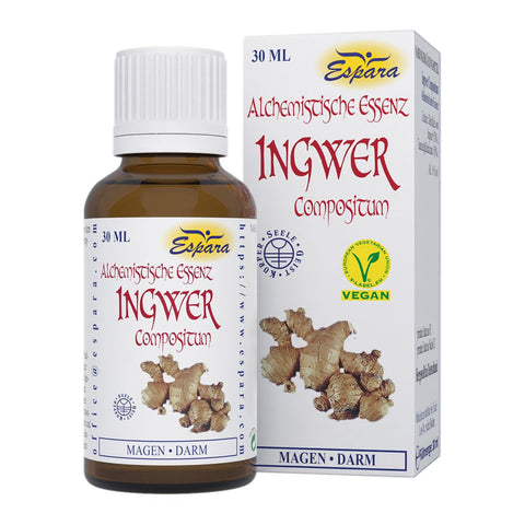 Espara Ingwer Compositum Alchemistische Essenz 30 ml, pflanzliches Destillat aus Ingwer und Tausendgüldenkraut zur Unterstützung von Magen und Darm, begleitend für Stoffwechsel und Verdauungsfunktion, traditionelle Herstellung nach Paracelsus, 16 % Alkohol zur Aufnahme über die Mundschleimhaut, Tropfenform für flexible Dosierung, Nahrungsergänzungsmittel für Magen Darm Balance im Alltag. | Naturpräparate Dieterich