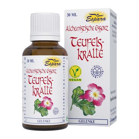 Espara Teufelskralle Alchemistische Essenz 30 ml, pflanzliches Destillat aus Teufelskralle zur Unterstützung von Gelenken und Bewegungsapparat, traditionell eingesetzt bei beanspruchten Gelenken, hergestellt nach Paracelsus, 16 % Alkohol zur Aufnahme über die Mundschleimhaut, Tropfenform für individuelle Dosierung, Nahrungsergänzungsmittel zur Begleitung von Mobilität und Gelenkfunktion. | Naturpräparate Dieterich