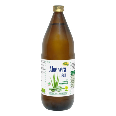 Espara Aloe Vera Bio Saft 1000 ml braune Glasflasche mit weiß grünem Etikett 600 mg Acemannan naturtrüber Aloe Vera Pflanzensaft vegan Bio Qualität zur Regeneration und Immunsystem Unterstützung | Naturpräparate Dieterich