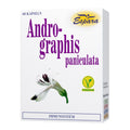 Espara Andrographis paniculata 60 Kapseln weiße Faltschachtel mit violettem Schriftzug veganes Nahrungsergänzungsmittel für Immunsystem mit Abbildung der Andrographis Blüte klarer frontaler Verpackungsaufdruck | Naturpräparate Dieterich