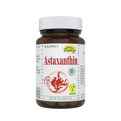 Espara Astaxanthin BIO Kapseln 6 mg 60 Kapseln in einer Dose, natürliches Antioxidans aus Mikroalgen zum Zellschutz, zur Stärkung von Immunsystem, Haut, Augen und Abwehrkräfte. Naturpräparate Dieterich