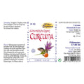 Espara Alchemistische Essenz Curcuma 30 ml Rückseite vollständiges Etikett mit Anwendung Zutaten Destillat aus Curcuma longa Hinweistext vegan natürliche Curcuma Essenz für Leber und Galle braunes Wurzelmotiv und violette Curcuma Blüte klare Darstellung der Nährwertangaben und Herstellerinformationen |Naturpräparate Dieterich