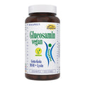 Glucosamin vegan von Espara als hochwertige vegane Kapseln mit Glucosaminhydrochlorid, MSM, L-Lysin und Gotu Kola zur Unterstützung von Knorpel, Bindegewebe und Gelenken. Auf dem Etikett sichtbar sind die Nährstoffangaben, Vegan-Label und die grafische Darstellung einer beweglichen Figur als Hinweis auf Gelenkflexibilität. Die braune Lichtschutzdose mit weißem Deckel zeigt das vollständige Produktdesign und die pflanzliche Zusammensetzung. | Naturpräparate Dieterich