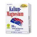 Kalium-Magnesium Kapseln von Espara mit 300 mg Kalium und Magnesium pro Tagesdosis zur Unterstützung eines normalen Blutdrucks, des Energiestoffwechsels, der Nervenfunktion und der Muskeln. Vegane Rezeptur in weißer Faltschachtel mit farbigem Mineralstoffsymbol. Produkt für Vitalität, Elektrolytbalance und Nervenstärke. | Naturpräparate Dieterich