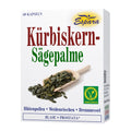 Espara Kürbiskern Sägepalme 60 Kapseln Prostatakomplex mit Kürbiskern Extrakt, Sägepalme, Blütenpollen, Weidenröschen und Brennnessel zur Stärkung von Blase und Prostata, Vitamin E zum Schutz vor oxidativem Stress, vegetarisch, Produktfoto mit Kürbiskernen im Holzlöffel. Naturpräparate Dieterich