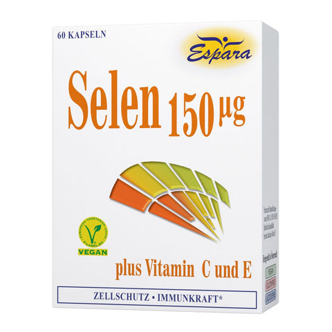 Espara Selen 150 µg Kapseln 60 Kapseln vegan plus Vitamin C und E Zellschutz Immunkraft Nahrungsergänzungsmittel mit Selen 150 µg natürlichem Vitamin C aus Acerola und Vitamin E antioxidativer Zellschutz vor oxidativem Stress Unterstützung normale Immunsystem Funktion und Schilddrüsenfunktion Haar Nägel Erhalt Espara Selen Kapseln für Mikronährstoff Ergänzung bei Stress Belastung unausgewogener Ernährung. | Naturpräparate Dieterich​