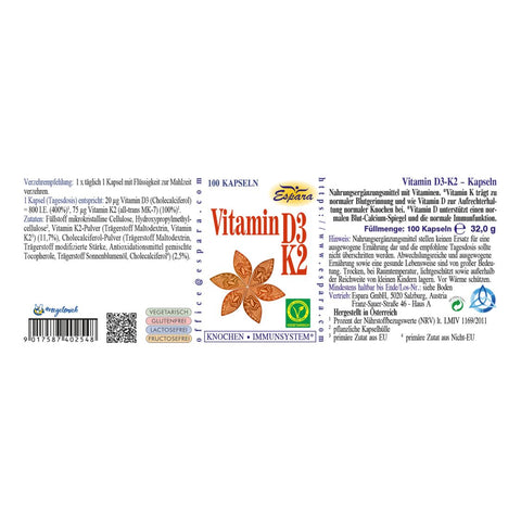 Espara Vitamin D3-K2 Kapseln 100 Ksp.