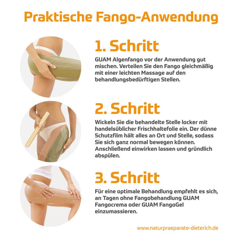 Praktische GUAM Fango-Anwendung
Anleitung in 3 Schritten für eine optimale Wirkung.
Naturpräparate Dieterich