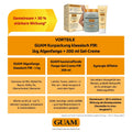Infografik zu GUAM Kurpackung klassisch FIR: 1 kg Algenfango + 200 ml hautstraffende Fango-Gel-Creme, Highlights „Gemeinsam > 30 % stärkere Wirkung“, Vorteile von Wickel- & Gel-Pflege, GUAM Logo sowie naturpraeparate-dieterich.de