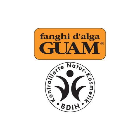Zertifizierungslogos von GUAM und BDIH zeigen hochwertige Naturkosmetik-Qualität. GUAM Logo kontrollierte Naturkosmetik aus dem Meer. Darstellung der Marken- und Gütesiegel für Vertrauen, Wirksamkeit bei Cellulite-Reduktion, Straffung und professioneller Körperpflegeanwendung. Fokus auf authentische Herkunft und geprüfte Naturkosmetik. | Im deutschen Vertrieb von Naturpräparate Dieterich