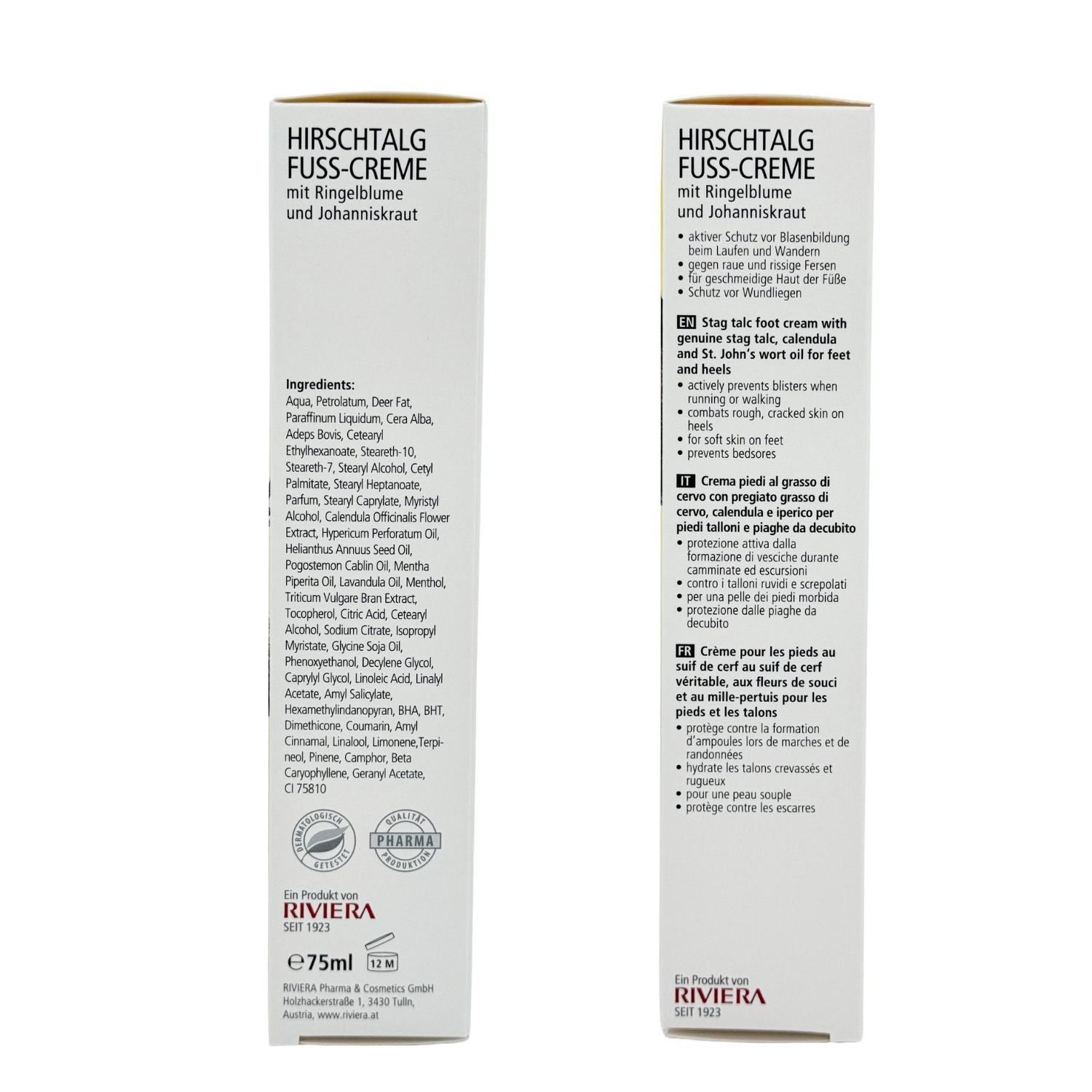 RIVIERA Hirschtalg Fußcreme – 75 Ml, Parabenfrei, Gegen Blasen & Rissige Haut