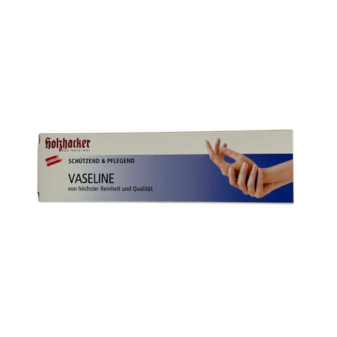 Holzhacker Vaseline in 75 ml Tube und Umkarton, PZN 19302749 - Packungsrückseite mit Name und Logo | Naturpräparate Dieterich