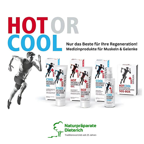 Riviera MED+ HOT or COOL Serie: nur das Beste für Ihre Regeneration! Medizinprodukte für Muskeln & Gelenke im offiziellen Deutschland-Vertrieb bei Naturpräparate Dieterich