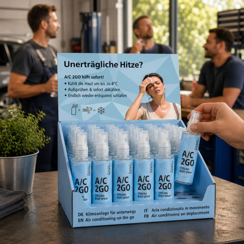 Riviera A/C 2GO Cooling Body Spray Verkaufsdisplay
