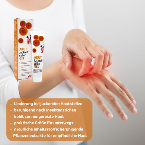 Riviera MED+ Akut Juckreizstiller Gel in 35 ml Tube - Linderung bei juckenden Hautstellen, beruhigend nach Insektenstichen, kühlt sonnengereizte Haut, natürliche Inhaltsstoffe: Pflanzenextrakte für empfindliche Haut | Naturpräparate Dieterich