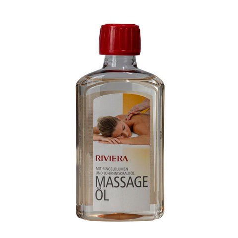 Riviera Massageöl mit Ringelblume und Johanniskraut pflegt die Haut, bewahrt Geschmeidigkeit und schützt vor Austrocknung. Ideal für entspannende Massagen und tägliche Pflege.