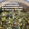 Original Riviera Schwedenbitter - Text vor Bild mit Kräutermischung - Schwedenbitter ein traditionelles Naturhausmittel aus 13 erlesenen Kräutern - den Schwedenkräutern wird eine wohltuende Wirkung nachgesagt. | Naturpräparate Dieterich