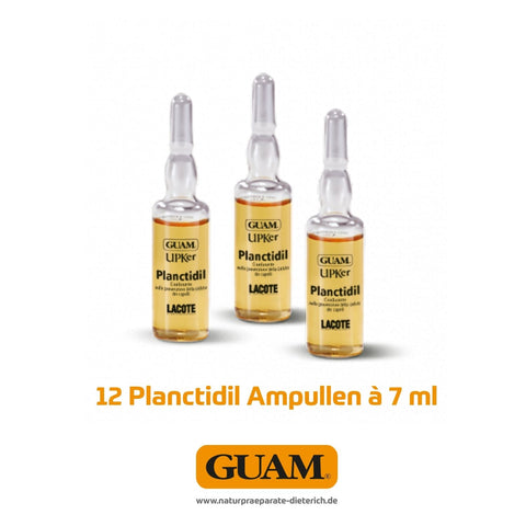 GUAM UPKer Planctidil Ampullen 12 x 7 ml Ampullen gegen Haarausfall Haarpflege Intensivkur mit marinem Wirkstoffkomplex 3 Glasampullen mit Hinweis auf 12 Planctidil Ampullen a 7 ml hochwertige Haarpflegekur zur Vorbeugung von Haarverlust. Naturpräparate Dieterich