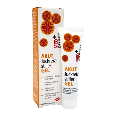 Riviera MED+ Akut Juckreizstiller Gel in 35 ml Tube mit Umkarton - wohltuend, kühlend, beruhigend bei Insektenstichen, Sonnenbrand etc. Naturpräparate Dieterich