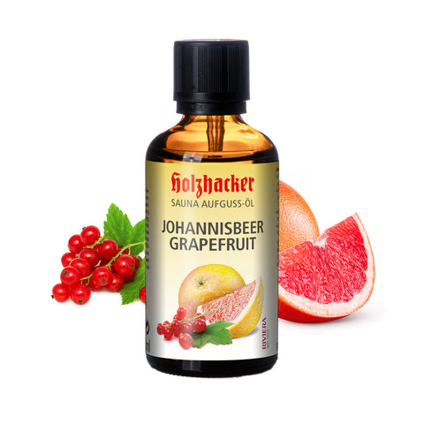 Holzhacker Sauna Aufguss-Öl Johannisbeer-Grapefruit 60 ml Glasflasche - das Johannisbeer-Grapefruit Öl entführt in eine Welt fruchtig-frischer Düfte und belebender Energie. | Naturpräparate Dieterich
